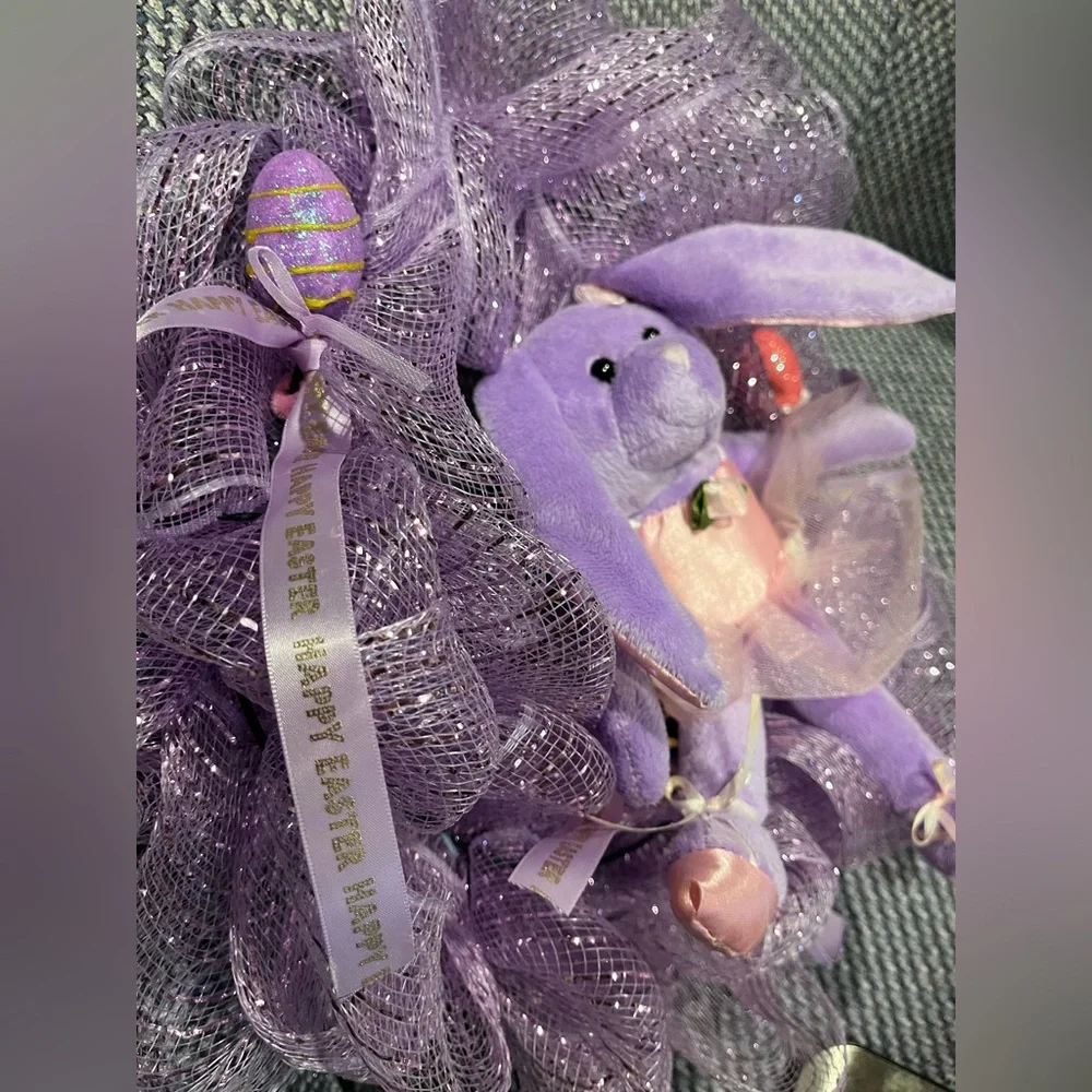 Purple Bunny Wreath with Mesh Accents